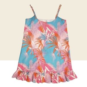 JEAN-PIERREKLIFA Paris pink teal tropical print mini dress S